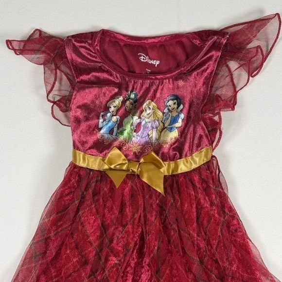 Disney Princess Girls Burgundy Crushed Velvet Nightgown Gold Bow 3T DP838TGTWM - Picture 3 of 5